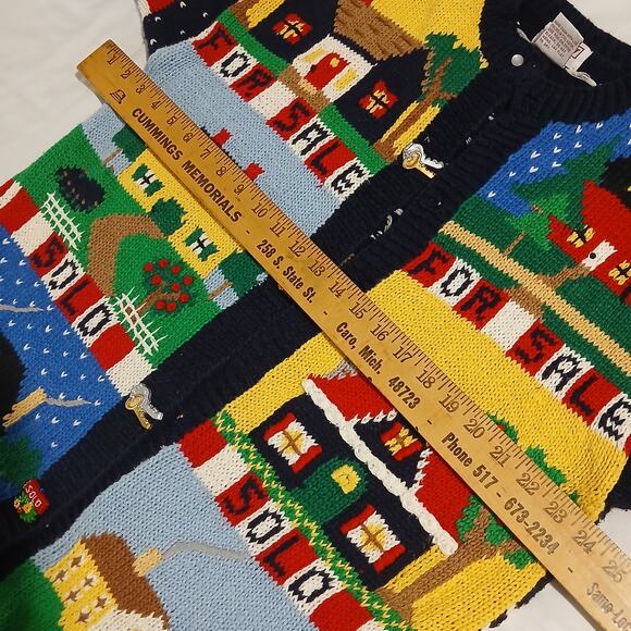 VTG PBJ Sport Women's Large Cardigan Realtor Sweater Cotton Blnd Novelty Buttons - Picture 9 of 12